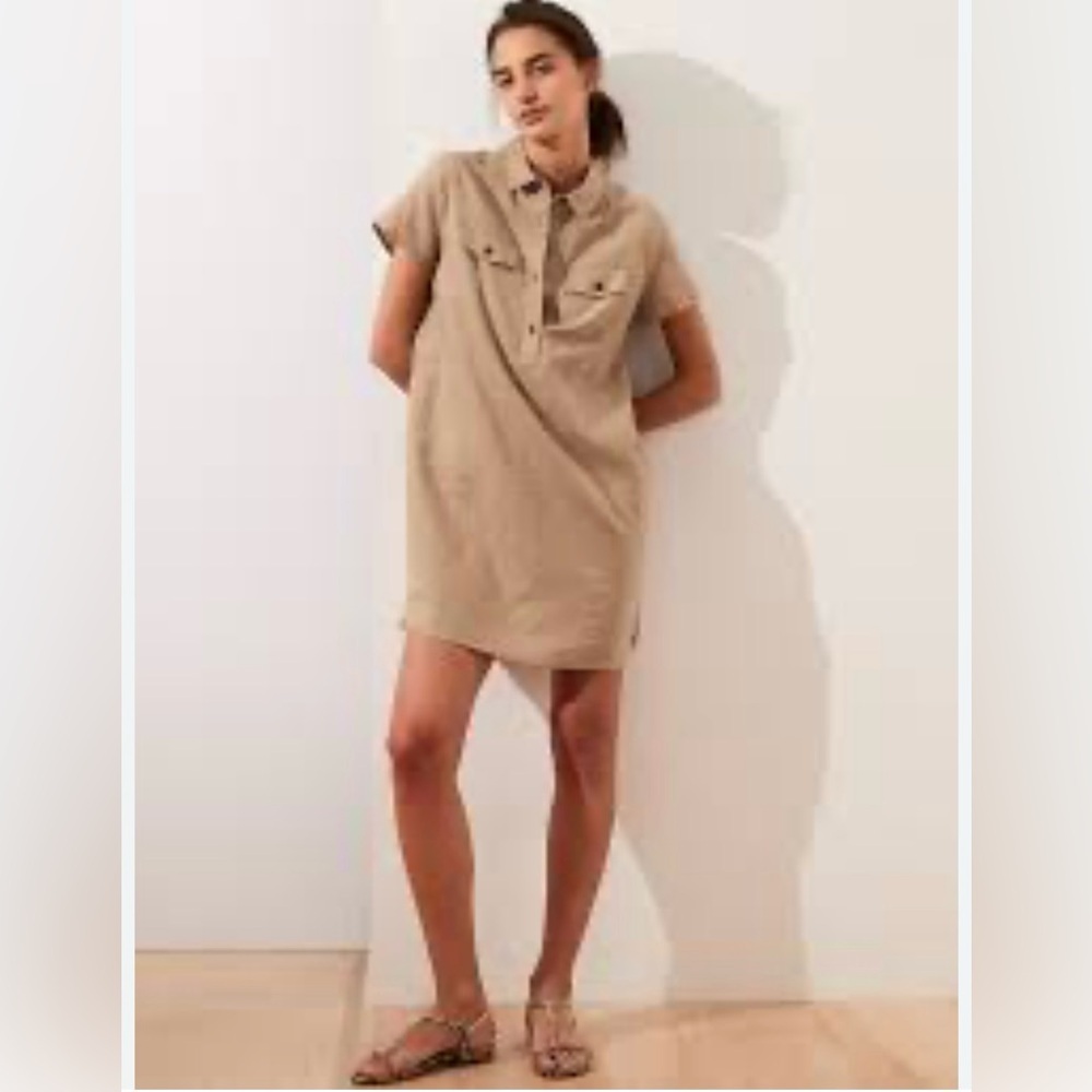 🆕 Banana Republic Factory Linen Blend Shift Dress, Sand Dune, Size Large Tall